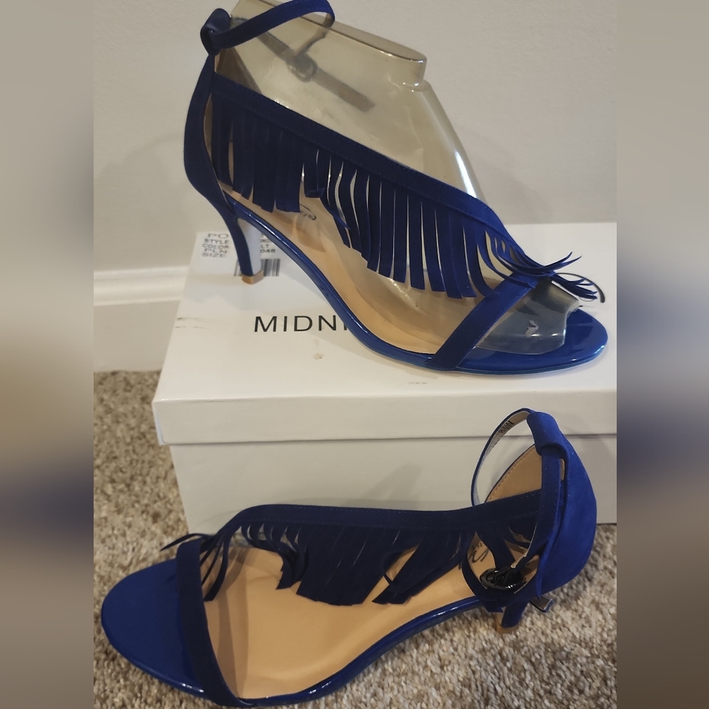 Midnight Velvet Blue Wedge Shoes with Ankle Strap